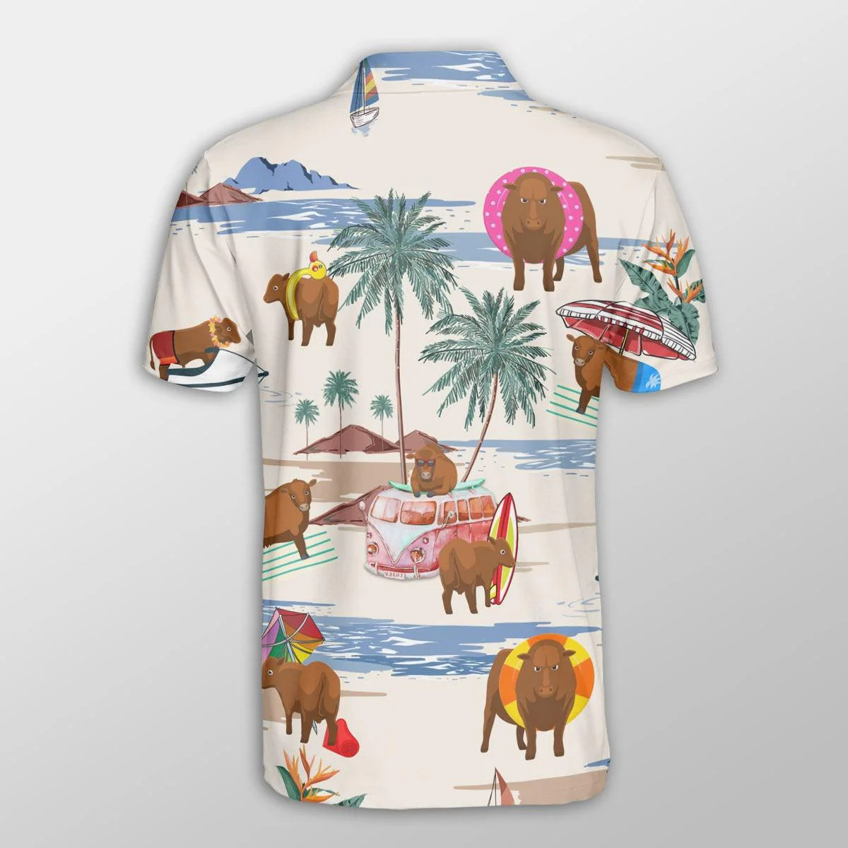 Gelbvieh Men Polo Shirts For Summer - Gelbvieh Summer Beach Pattern Button Shirts For Men - Perfect Gift For Gelbvieh Lovers, Cattle Lovers - Image 2