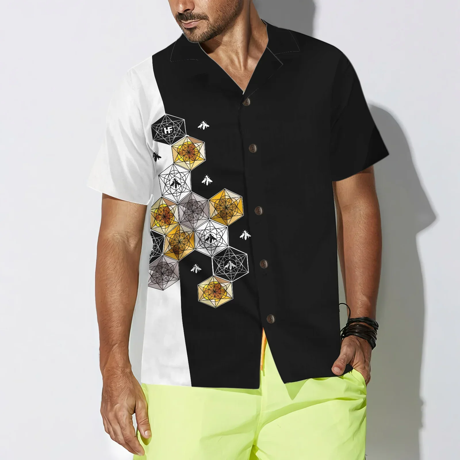 Geometry Bee Hex Hawaiian Shirt, Summer Animals Aloha Shirts For Men Women, Perfect Gift For Husband, Wife, Boyfriend, Friend - Image 4