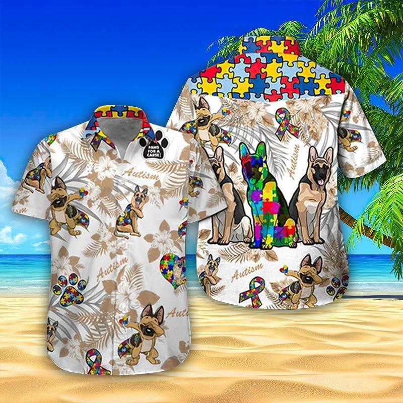 German Shepherd Aloha Hawaiian Shirt - Autism Puzzle Hawaiian Shirt, Funny German Shepherd Hawaiian Shirt For Men & Women, German Shepherd Lover - Image 3
