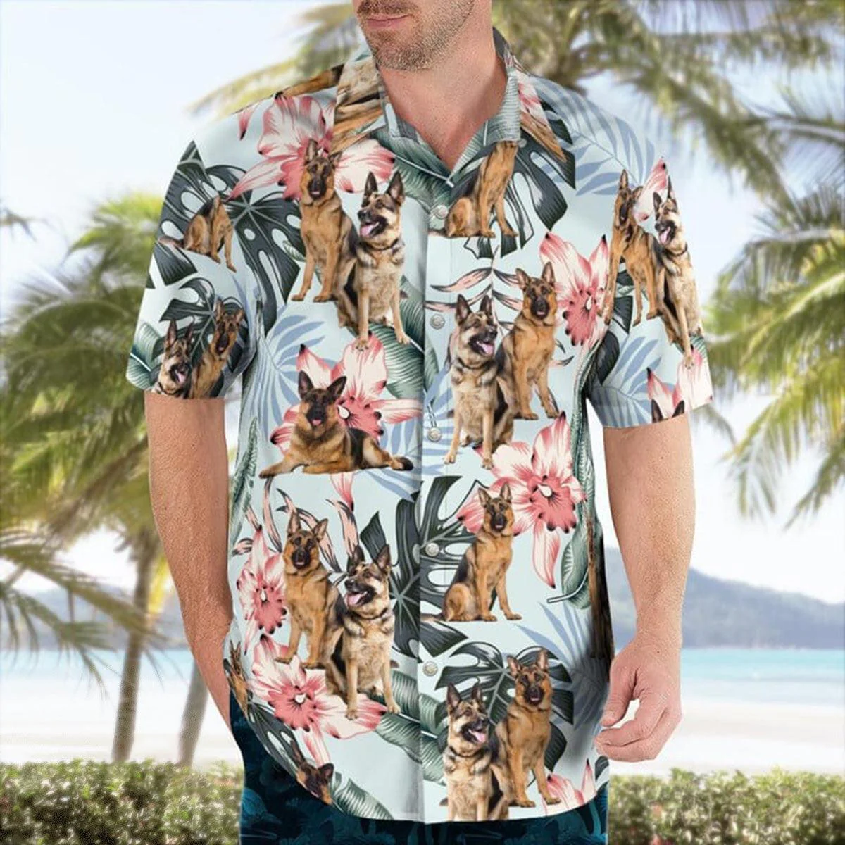 German Shepherd Aloha Hawaiian Shirt, German Shepherd Tropical Pattern Hawaiian Shirt, Aloha Shirt - Perfect Gift For Men, Women, Dog Lover, Friend - Image 4