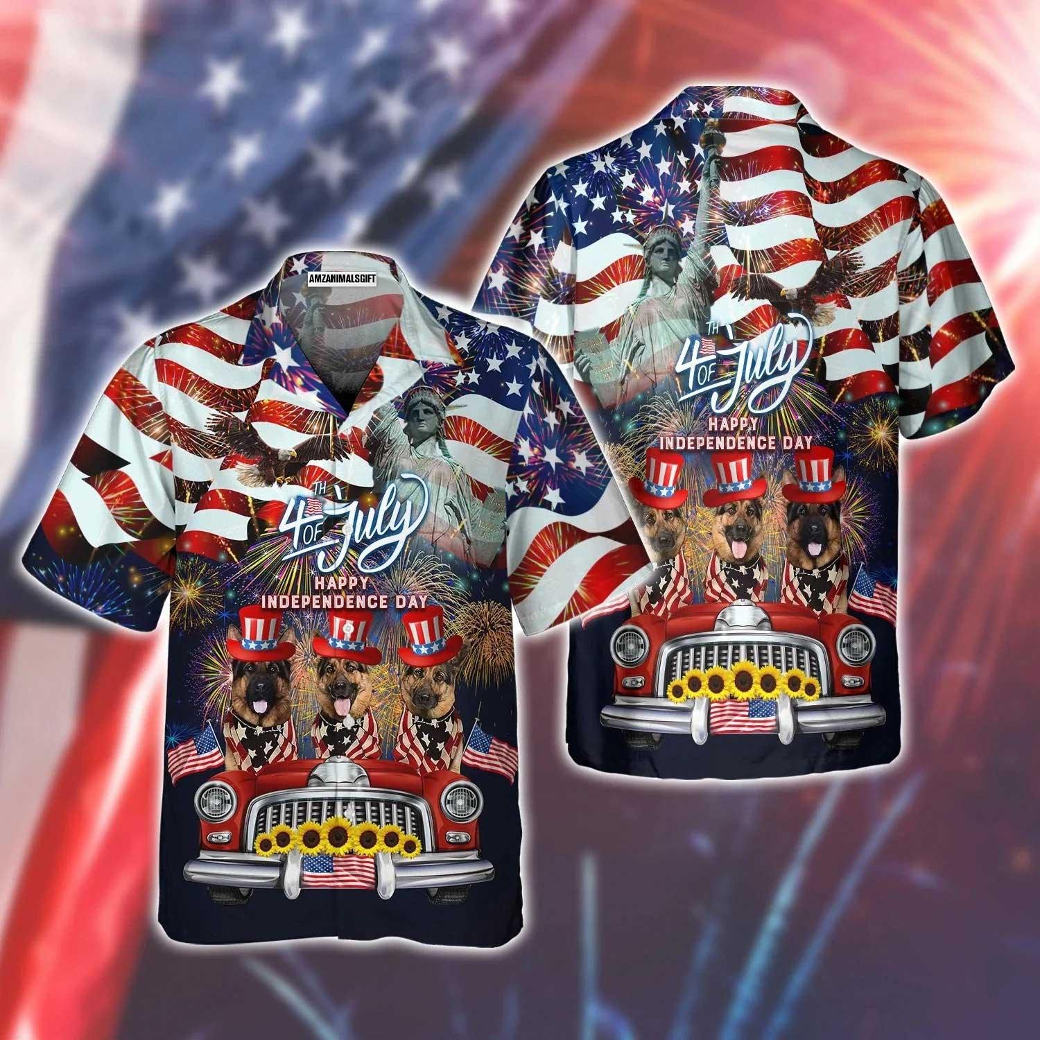 German Shepherd Aloha Hawaiian Shirts For Summer, American Independence Day Is Coming Hawaiian Shirt For Men Women, Fourth Of July Gift For Dog Lovers