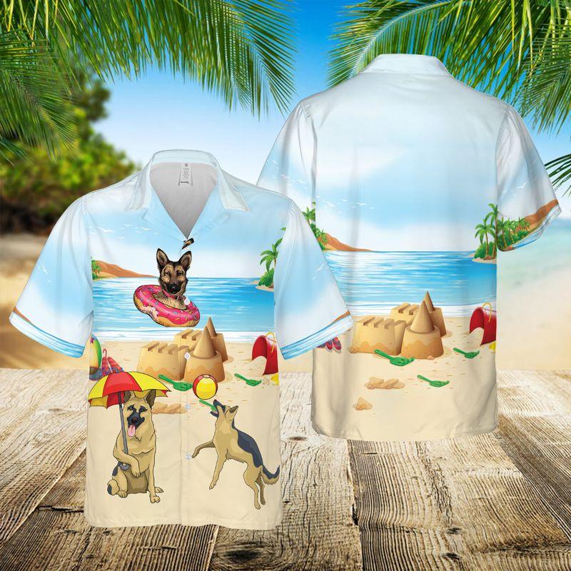 German Shepherd Aloha Hawaiian Shirts For Summer, Dog Beach Pictures Hawaiian Set For Men Women, Gift For Dog Lovers, Dog Owner, Dog Mom Dad - Image 2