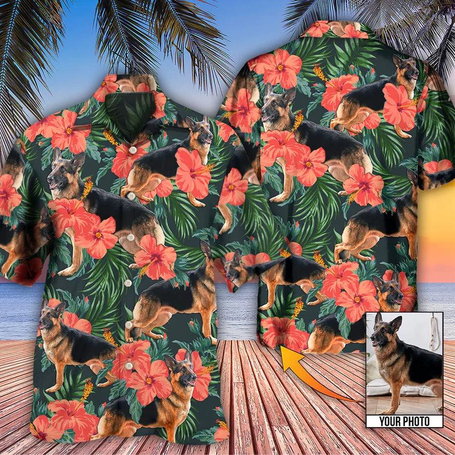 German Shepherd Face Custom Aloha Hawaii Shirt - Dog Custom Photo With Tropical Pattern Personalized Hawaiian Shirt - Perfect Gift For Dog Lovers, Friend, Family