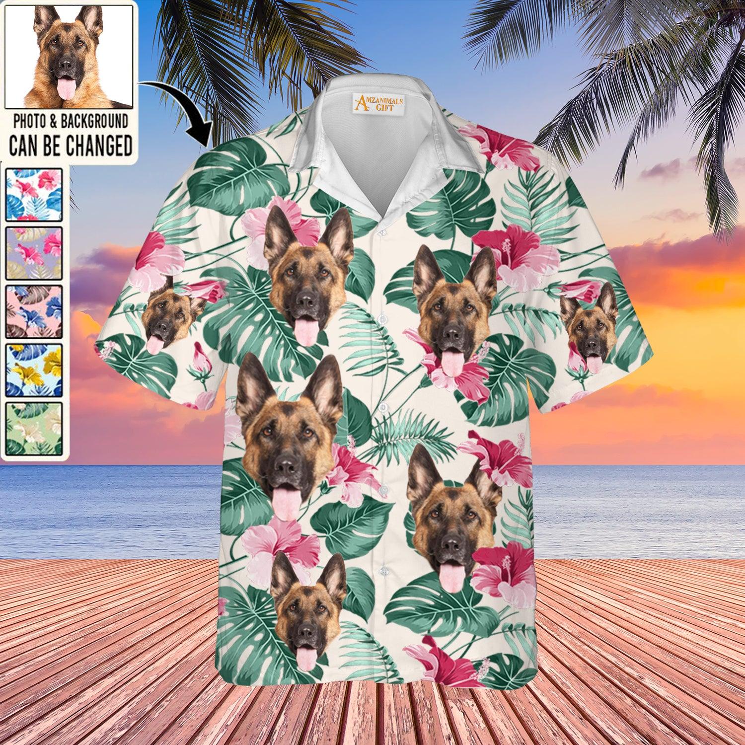 German Shepherd Face Custom Aloha Hawaii Shirt - Dog Custom Photo With Tropical Pattern Personalized Hawaiian Shirt - Perfect Gift For Dog Lovers, Friend, Family