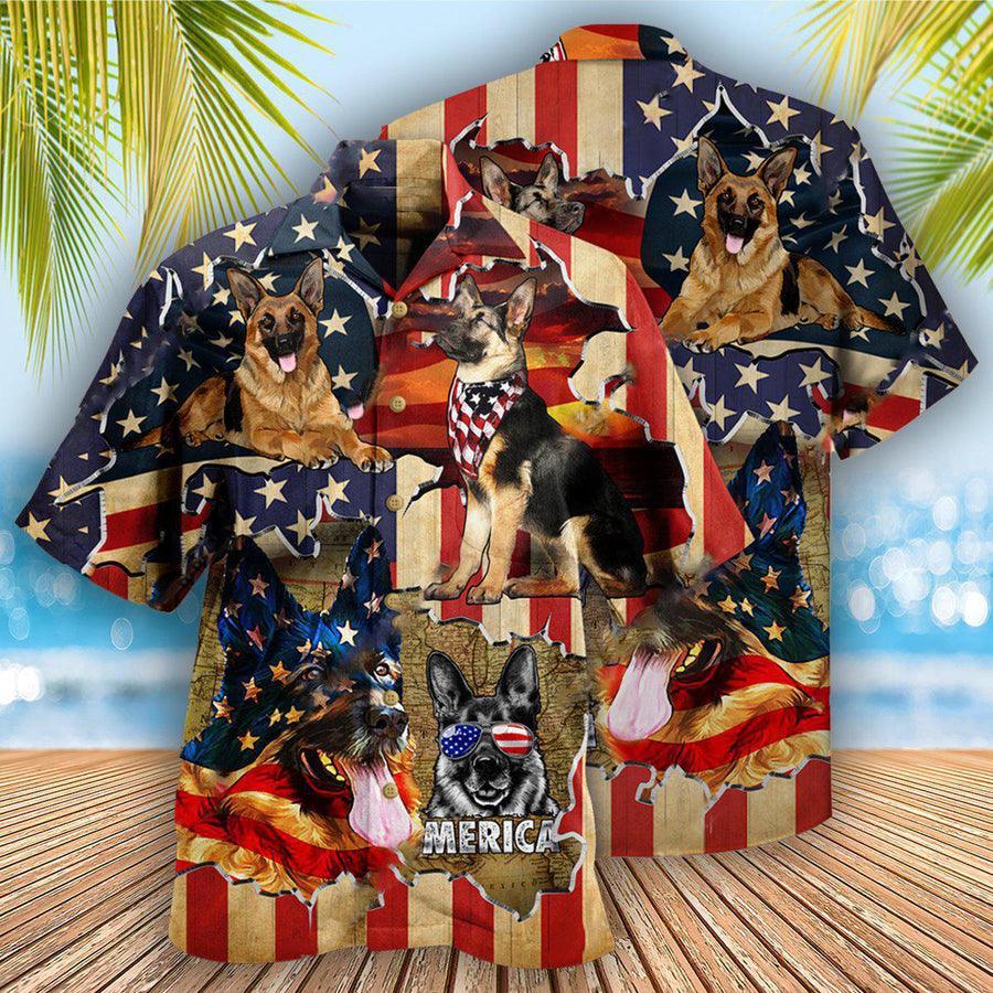 German Shepherd Hawaiian Shirt, Dog America Protected American Flag Aloha Hawaiian Shirt For Summer, Gift For Men Women, Friend, Dog Lovers