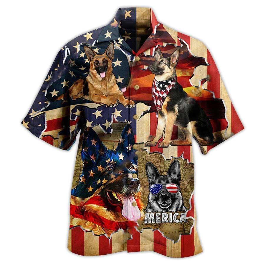 German Shepherd Hawaiian Shirt, Dog America Protected American Flag Aloha Hawaiian Shirt For Summer, Gift For Men Women, Friend, Dog Lovers - Image 2