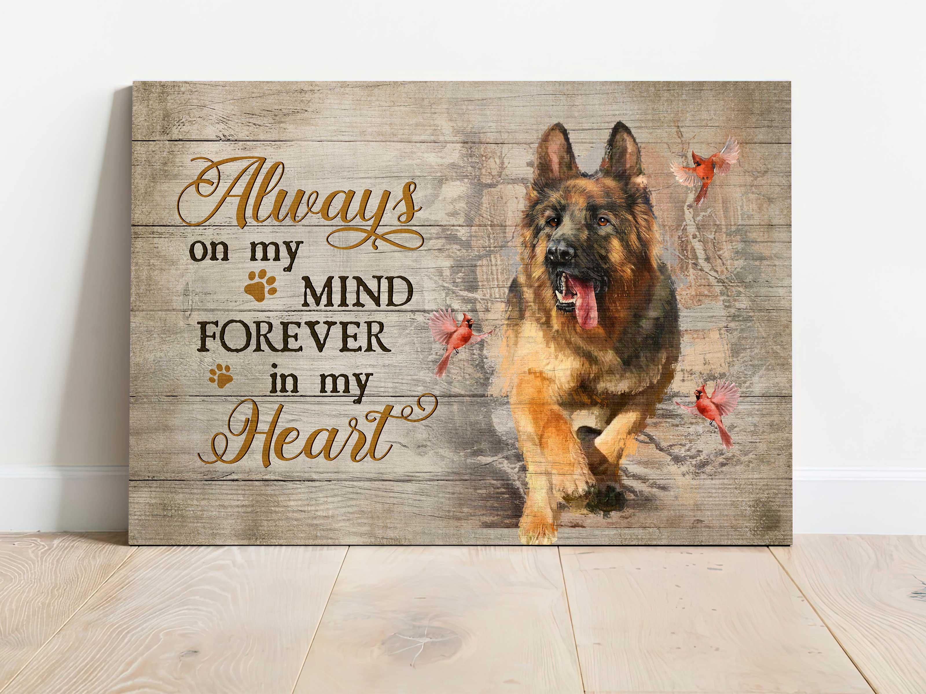 German Shepherd Memorial Landscape Canvas, Premium Wrapped Canvas Gift For German Shepherd Lovers - Always On My Mind, Cardinal and Winter Forest - Image 2