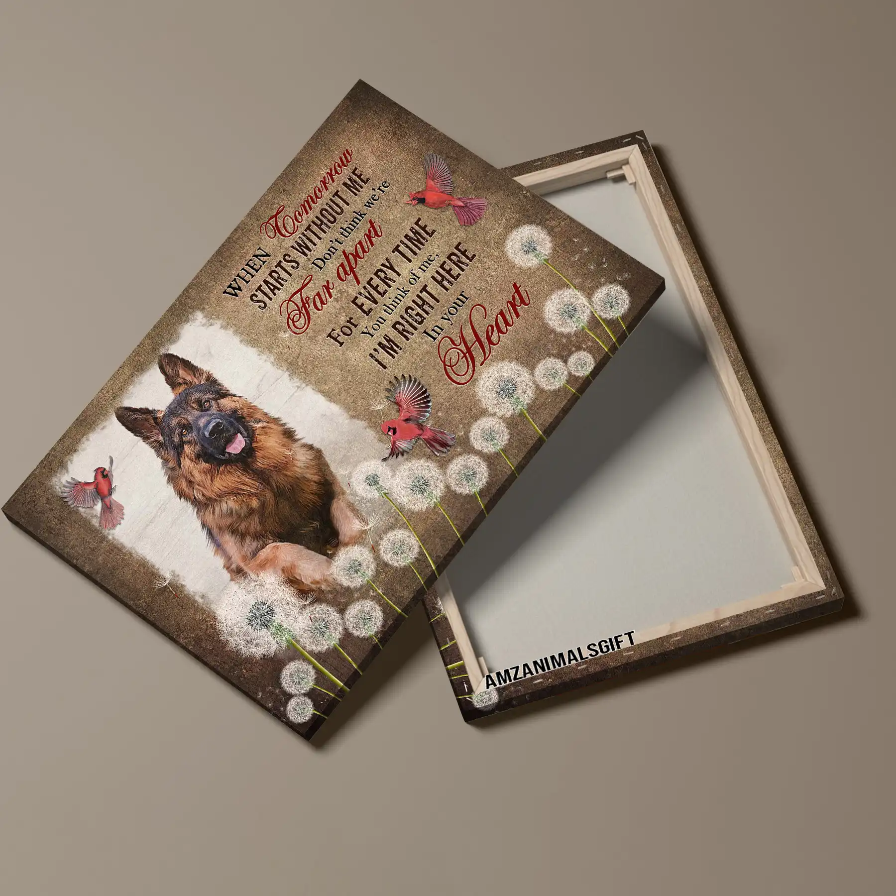 German Shepherd Memorial Landscape Canvas - Premium Wrapped Canvas Gift For German Shepherd Lovers, Dandelion Field And Red Cardinal - Image 3