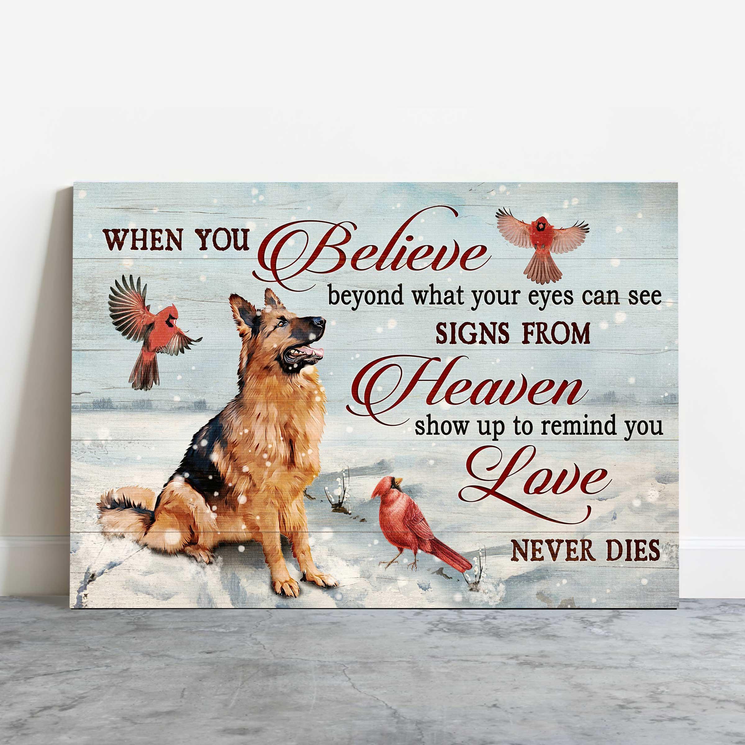 German Shepherd Memorial Landscape Canvas, Premium Wrapped Canvas Gift For German Shepherd Lovers, German Shepherd And Cardinals, Signs From Heaven - Image 2