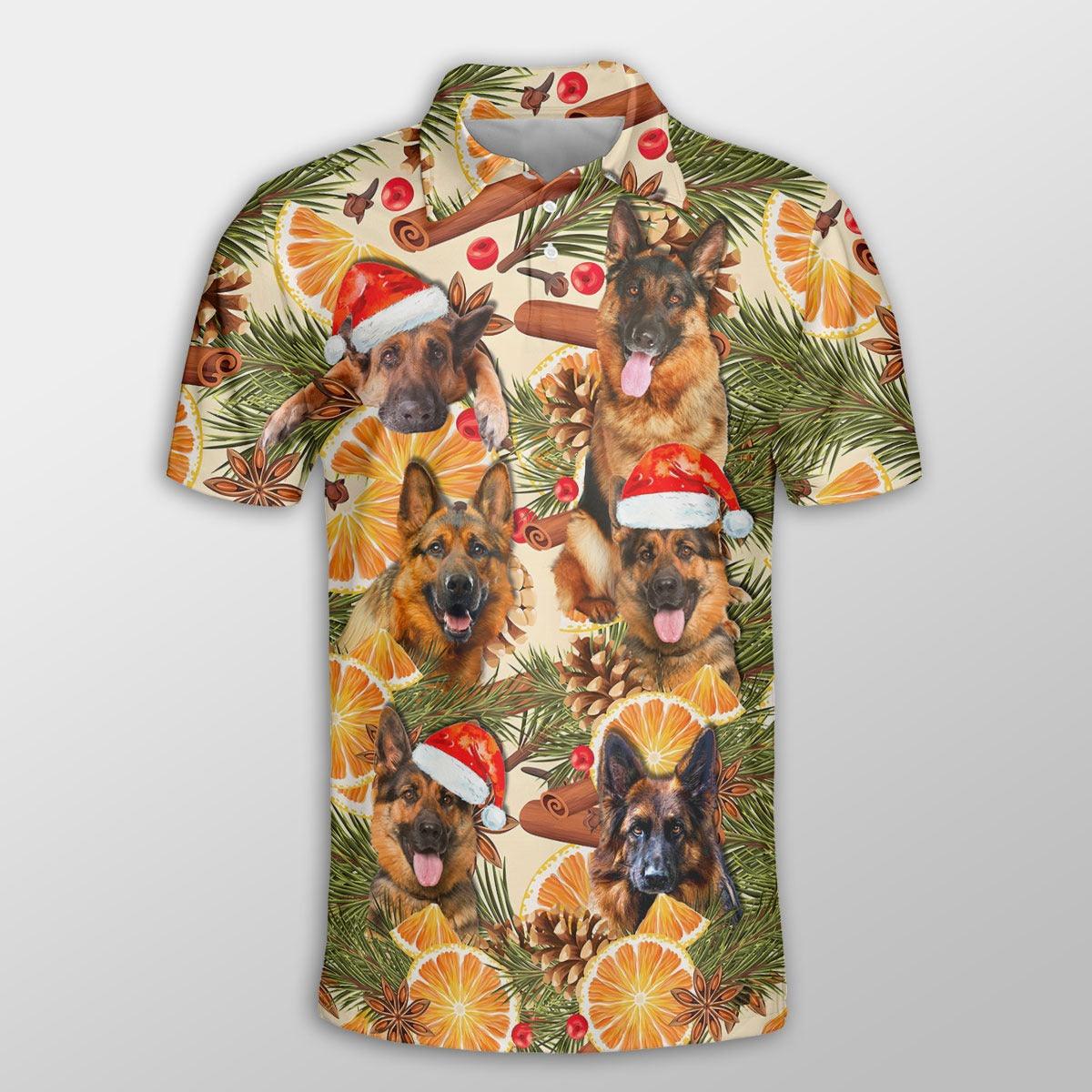 German Shepherd Men Polo Shirts - German Shepherd Christmas Orange Cinnamon Shirts For Men - Perfect Gift For German Shepherd Lovers, Christmas Gifts