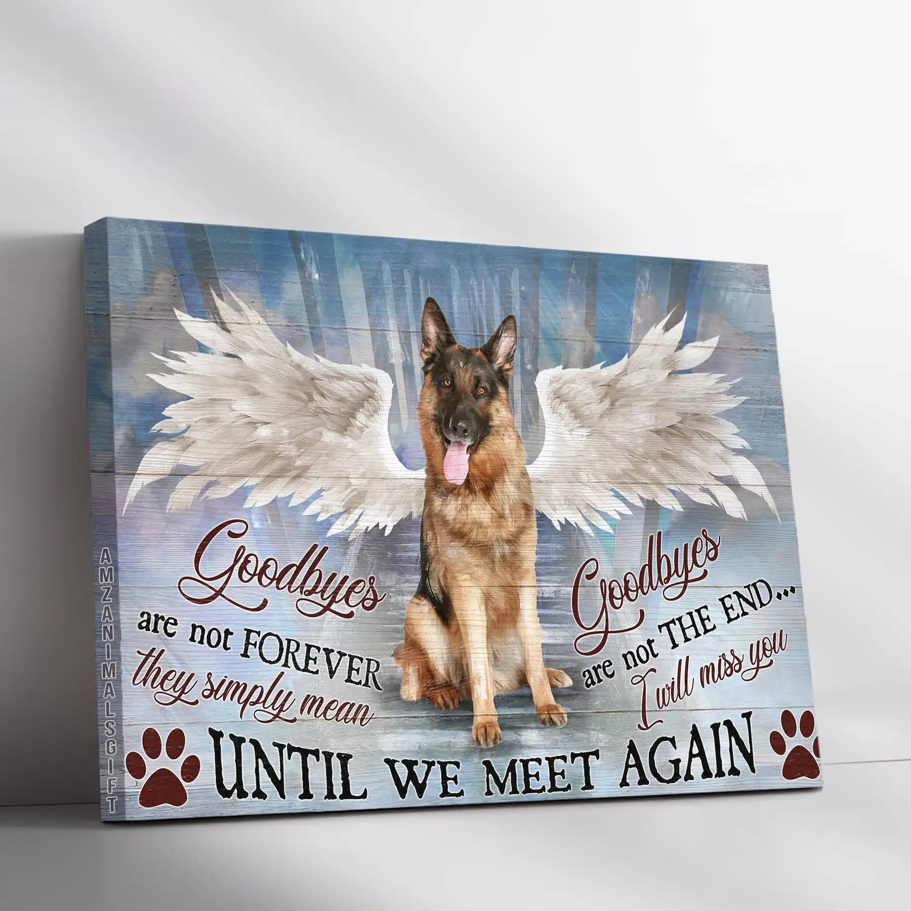 German Shepherd Premium Wrapped Landscape Canvas - German Shepherd, Angel Wing, Goodbyes Are Not Forever -  Memorial Gift For German Shepherd Lovers