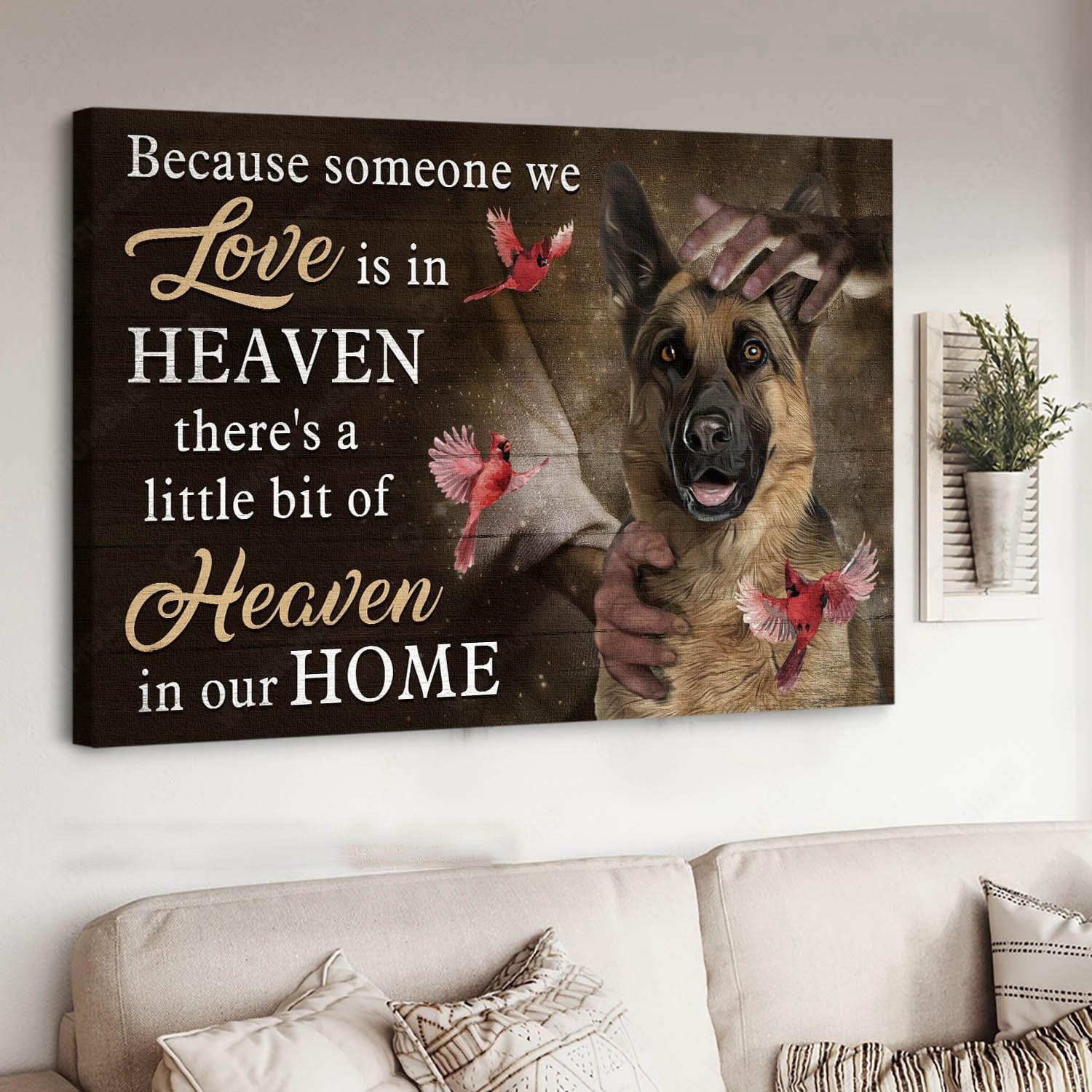 German Shepherd Premium Wrapped Landscape Canvas - German Shepherd, Cardinal, There's A Little Bit Of Heaven In Our Home - Gifts For Family Members