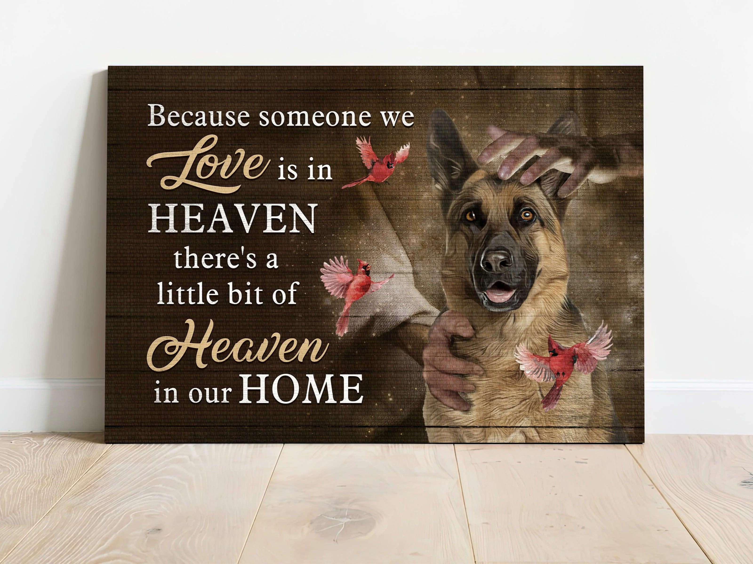 German Shepherd Premium Wrapped Landscape Canvas - German Shepherd, Cardinal, There's A Little Bit Of Heaven In Our Home - Gifts For Family Members - Image 2