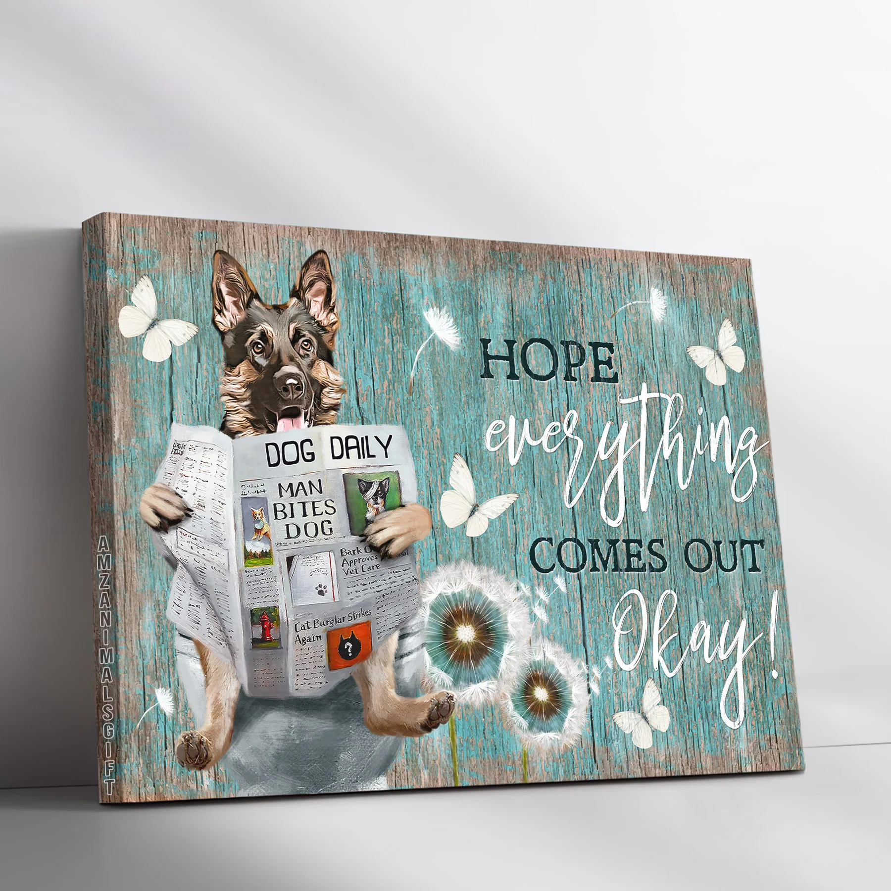 German Shepherd Premium Wrapped Landscape Canvas - German Shepherd, Dandelion, Daily Routine, Hope Everything Comes Out Okay - Gift For Dog Lovers