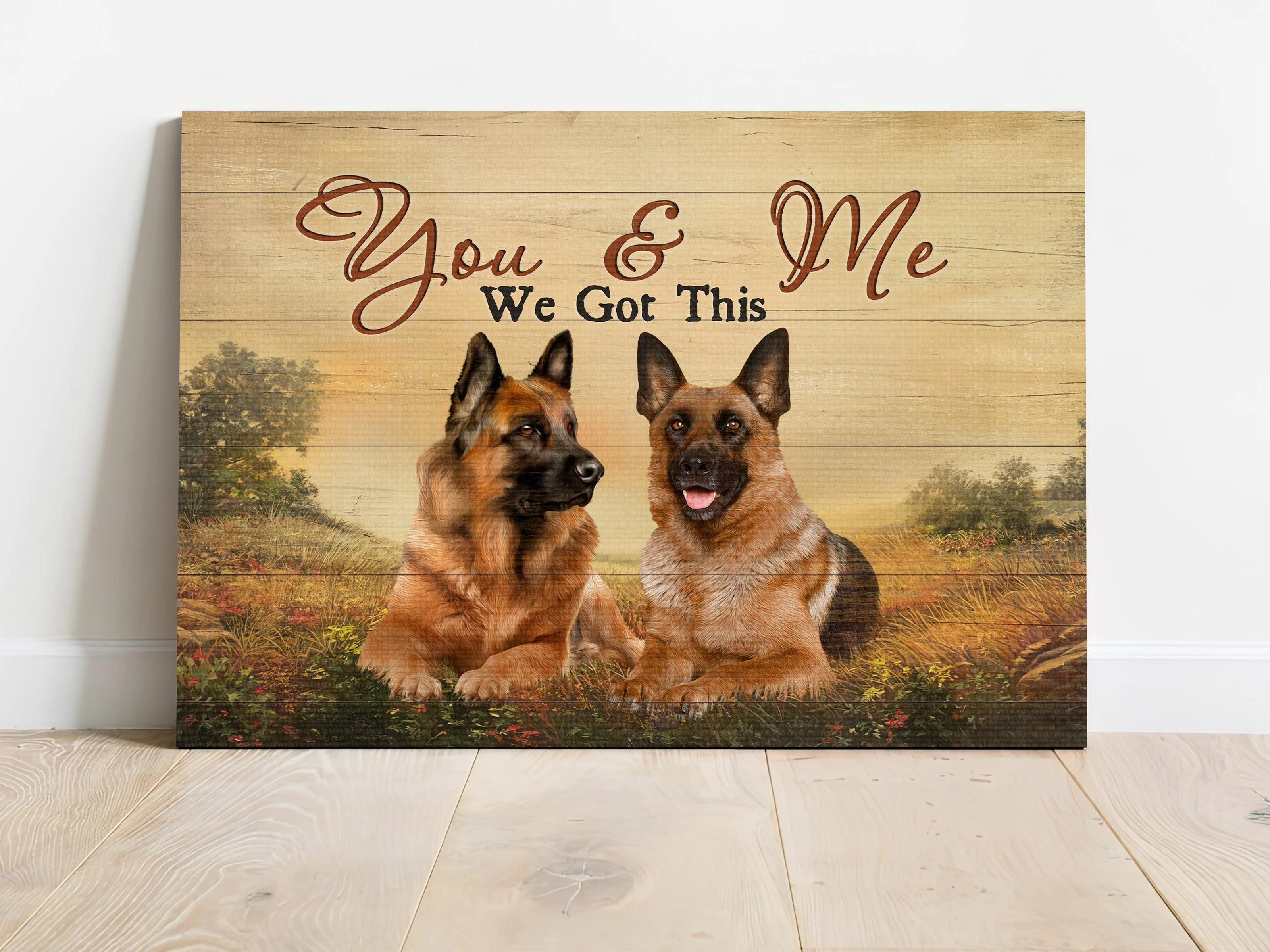 German Shepherd Premium Wrapped Landscape Canvas - German shepherd Dogs, Meadow Land, Countryside, You And Me - Gift For German Shepherd Lovers - Image 2
