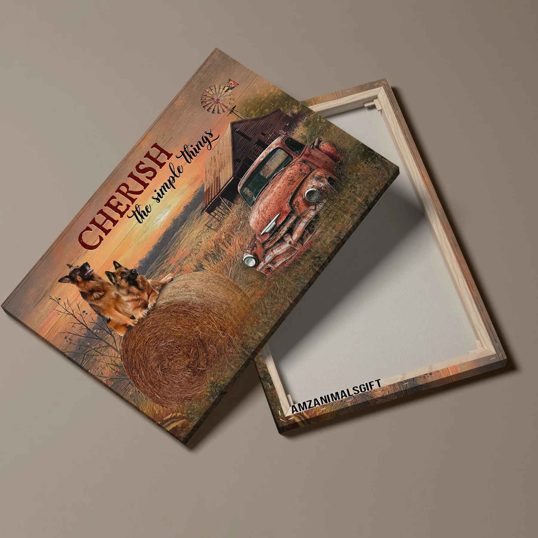 German Shepherd Premium Wrapped Landscape Canvas - German Shepherd, Red Old Car, Farm Painting, Cherish The Simple Thing- Gift For Dog Lovers - Image 3