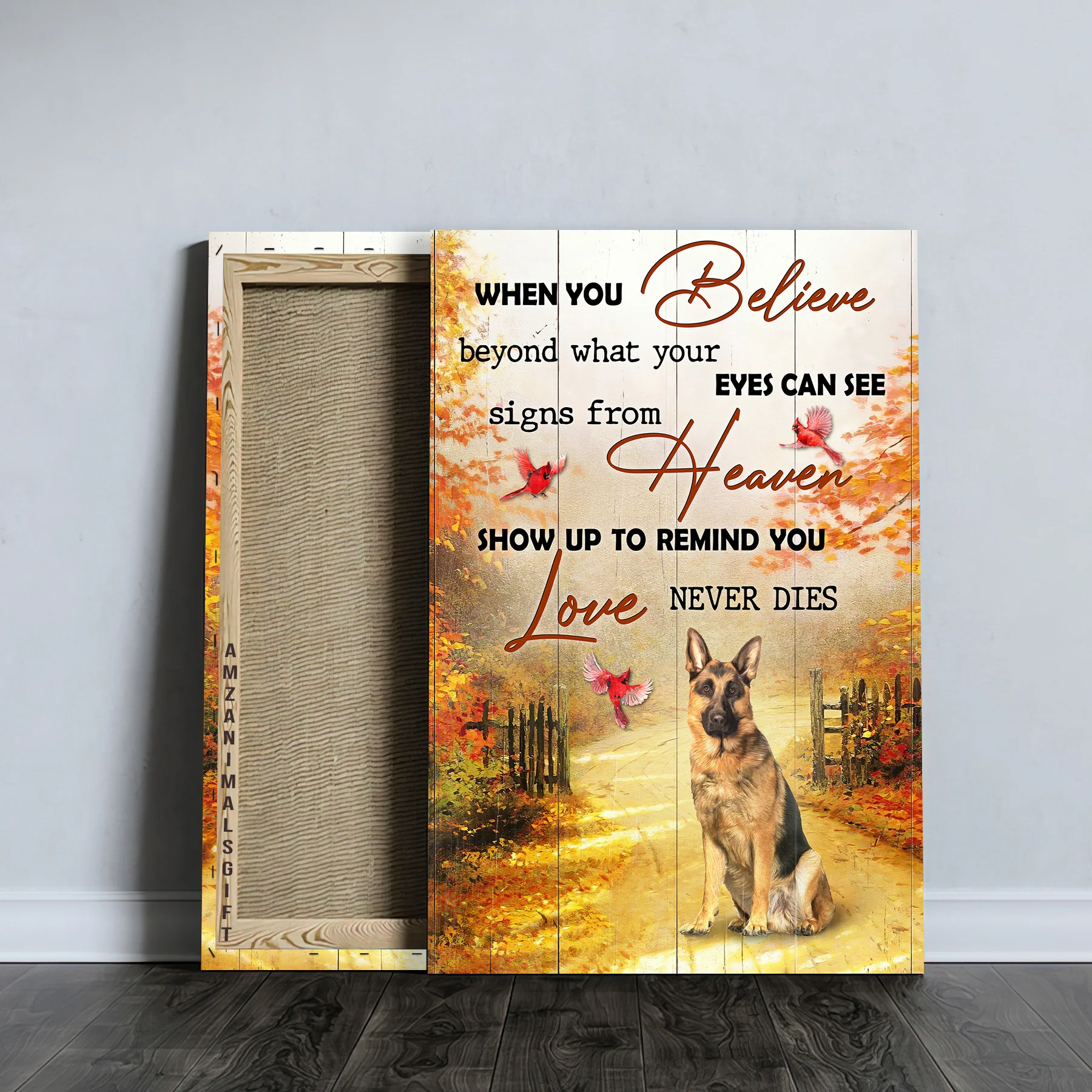 German Shepherd Premium Wrapped Portrait Canvas - Autumn Forest, German Shepherd, Heaven Show Up To Remind Love Never Dies - Gift For Members Family - Image 3