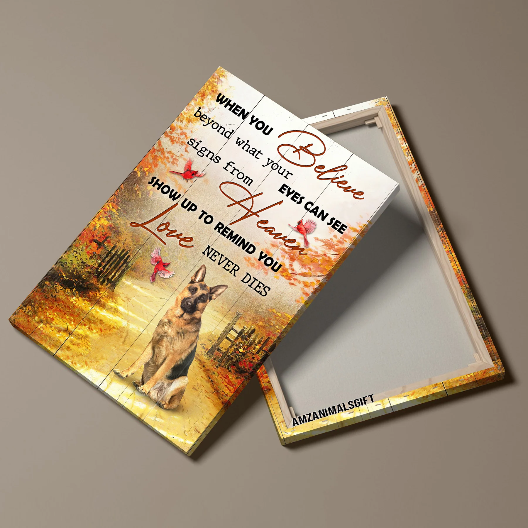 German Shepherd Premium Wrapped Portrait Canvas - Autumn Forest, German Shepherd, Heaven Show Up To Remind Love Never Dies - Gift For Members Family - Image 4