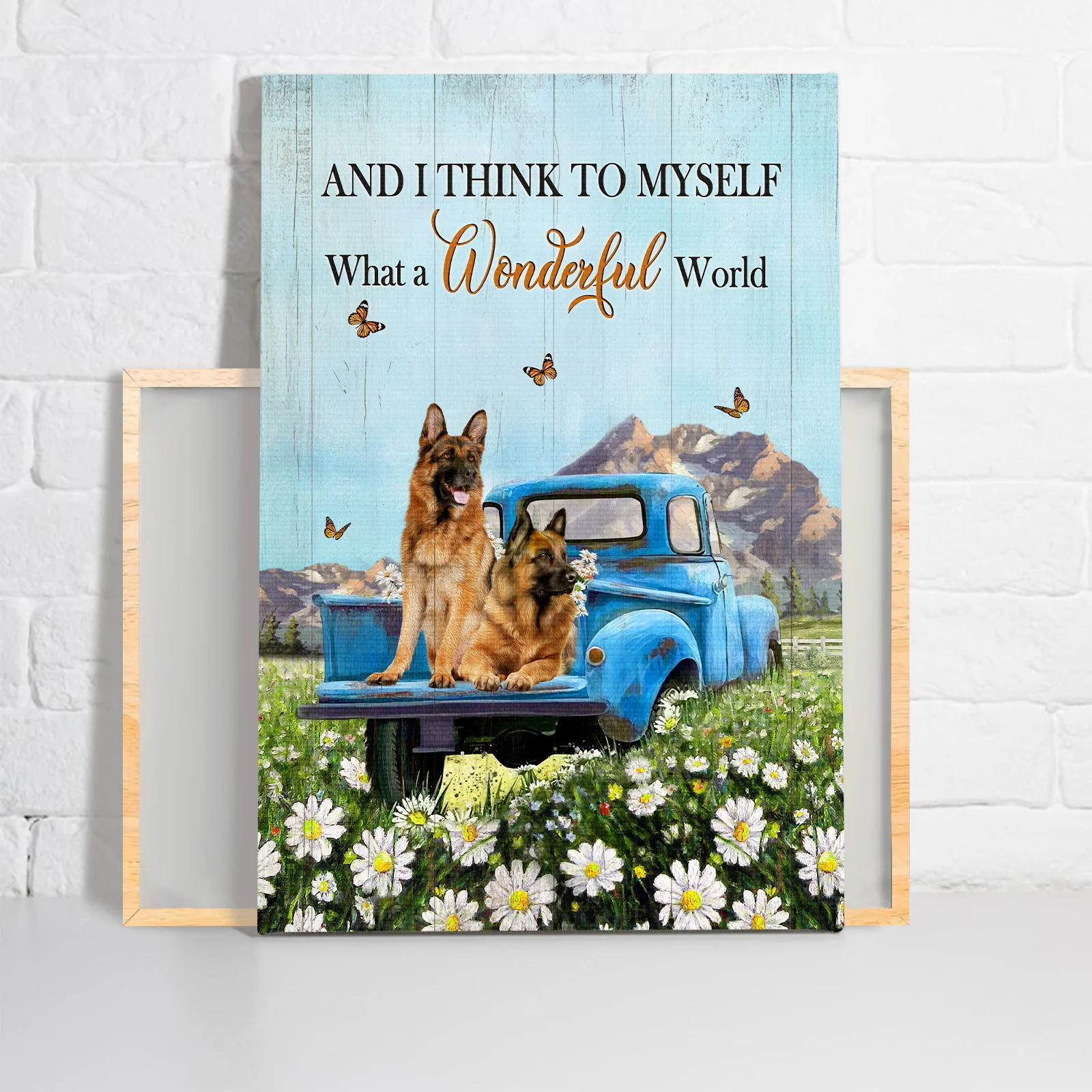 German Shepherd Premium Wrapped Portrait Canvas - Daisy Field, German Shepherd Dogs, Ladybug Car, What A Wonderful World - Gift For Dog Lovers - Image 2