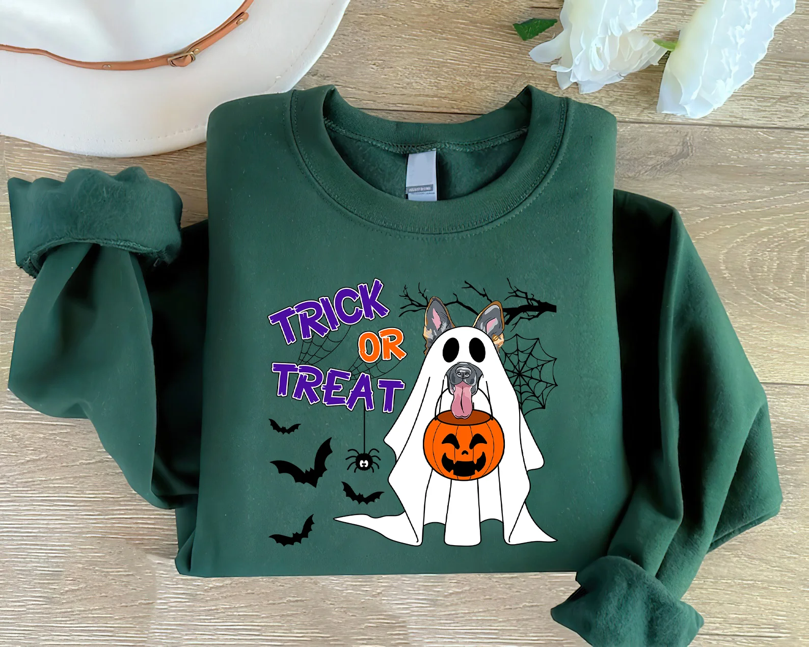 German Shepherd Sweatshirt, Trick Or Treat German Shepherd Pumpkin Sweatshirt, Horror Halloween Dog Shirt, German Shepherd Dog Sweatshirt