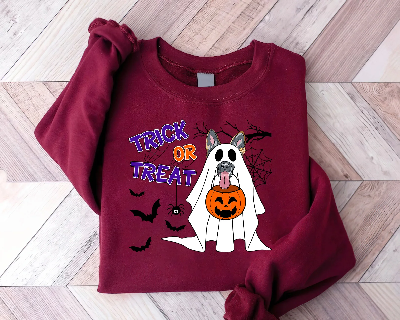 German Shepherd Sweatshirt, Trick Or Treat German Shepherd Pumpkin Sweatshirt, Horror Halloween Dog Shirt, German Shepherd Dog Sweatshirt - Image 2