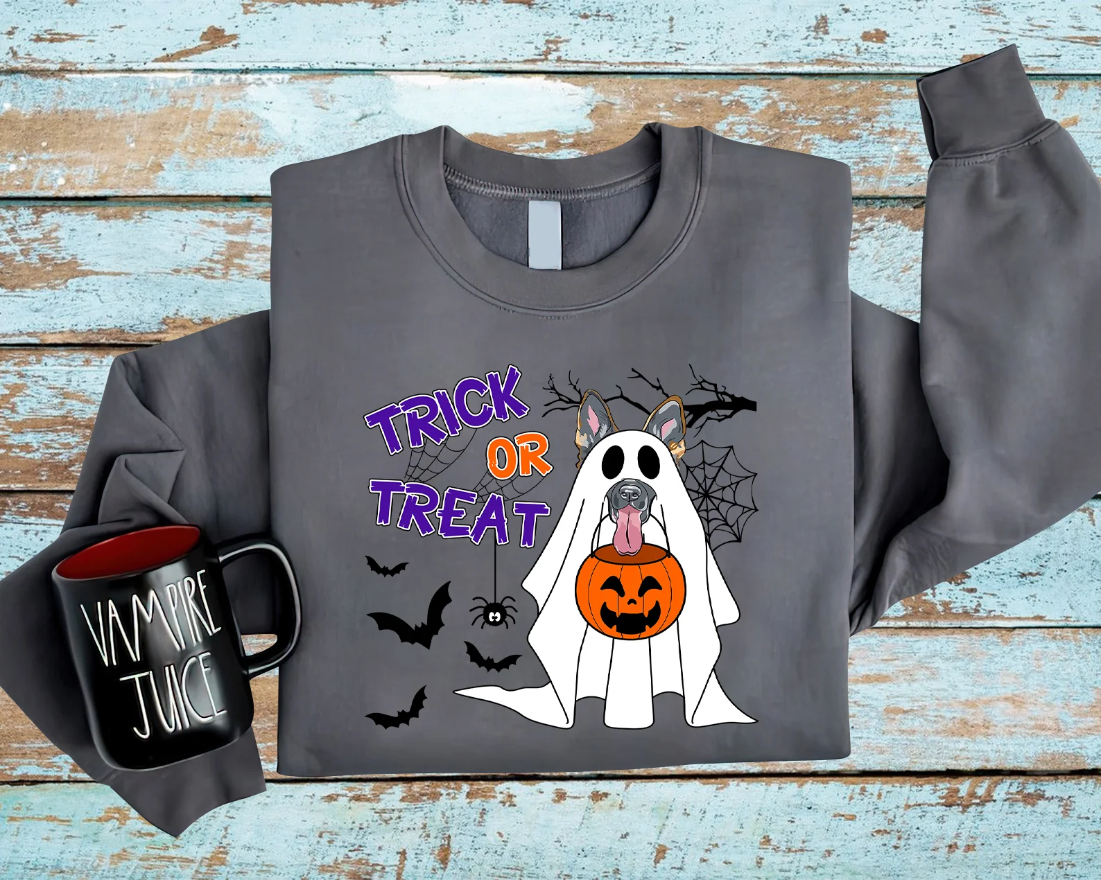 German Shepherd Sweatshirt, Trick Or Treat German Shepherd Pumpkin Sweatshirt, Horror Halloween Dog Shirt, German Shepherd Dog Sweatshirt - Image 4