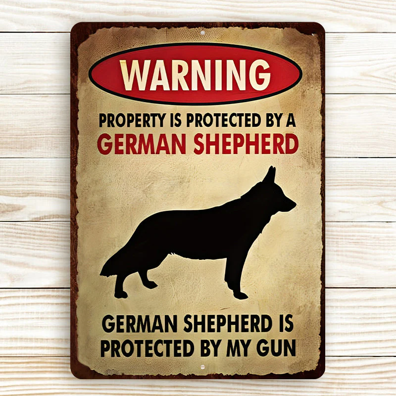 German Shepherds Dog Outdoor Metal Sign, Garden Warning Sign - Property Is Protected By A German Shepherd Dog Metal Sign Decoration - Image 2