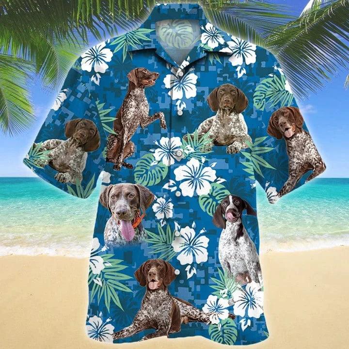 German Shorthaired Pointer Hawaiian Shirt - Funny German Shorthaired Pointer Dog Lovers Blue Camouflage Style Hawaiian Shirt - Perfect Gift For Friend, Family