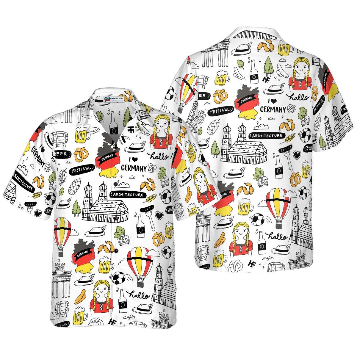 Germany Aloha Shirt, I Love Germany Doodle Hawaiian Shirt, Summer Hawaiian Shirt - Perfect Gift For Men Women, Friends, Family, Summer Lovers