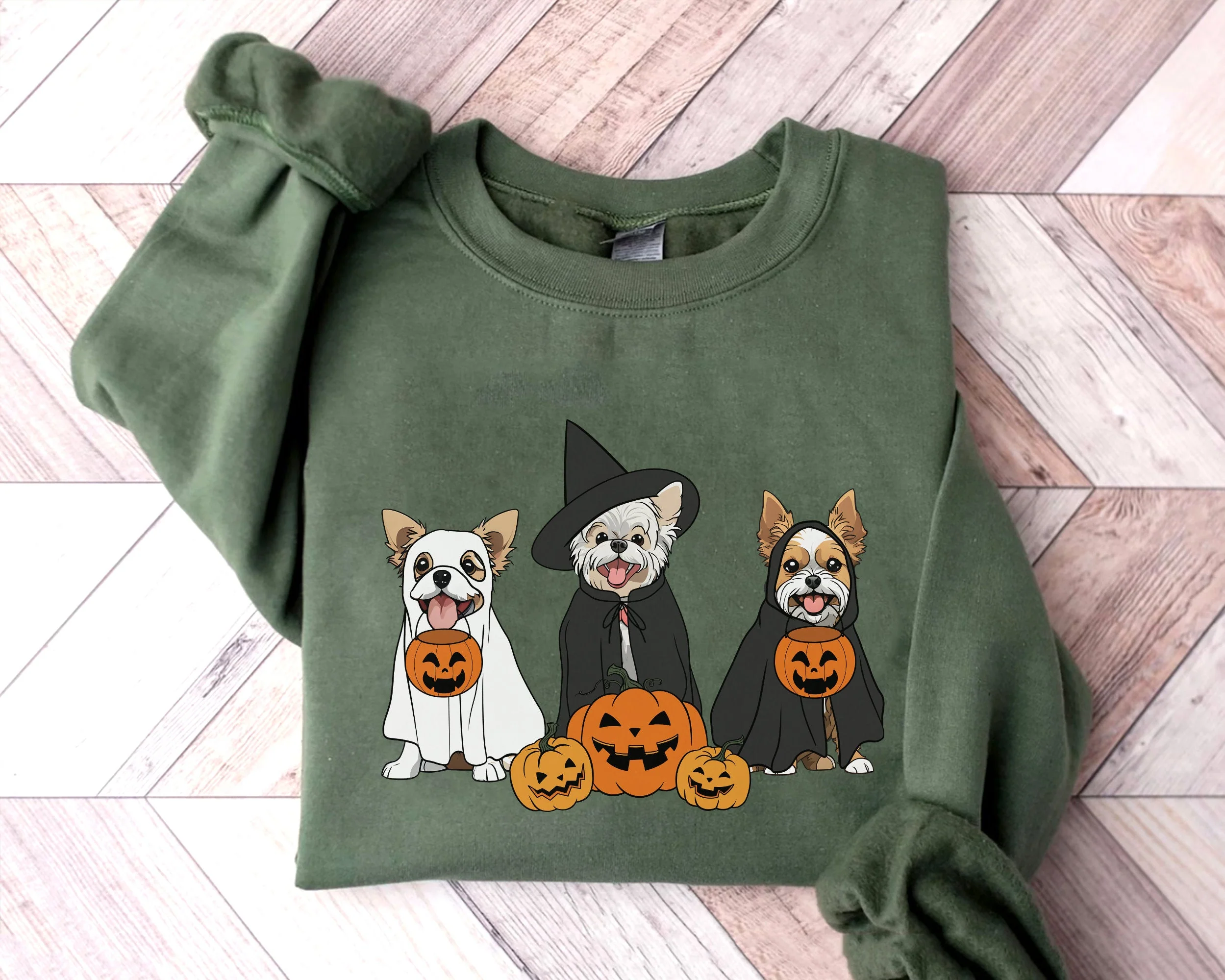 Ghost And Witch Yorkshire Terrier Shirt, Ghost Yorkshire Shirt, Witch Yorkie Shirt, Yorkshire Halloween Sweatshirt, Ghost And Witch Dog Tee - Image 3