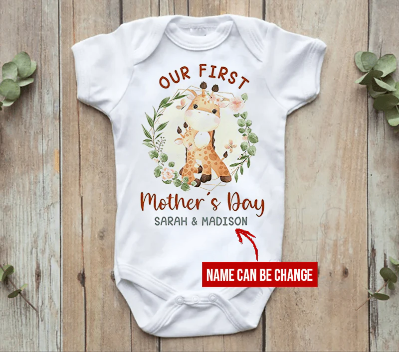 Giraffe Baby Onesies, Personalized Mother's Day Matching Tee Gift for Mom and Baby Newborn Onesies - Perfect Gift For Baby, Baby Gift Onesie