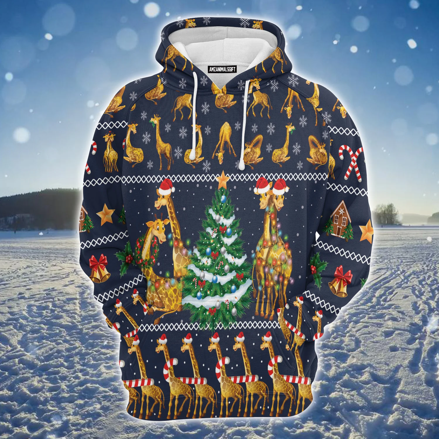 Giraffe Christmas Tree Premium Christmas Hoodie, Christmas Light Unisex Hoodie For Men & Women - Perfect Gift For Christmas, Friends, Family - Image 2