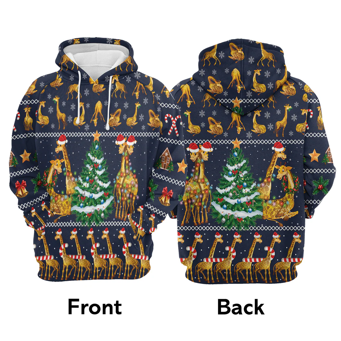 Giraffe Premium Christmas Hoodie, Giraffe Christmas Tree Unisex Hoodie For Men & Women - Perfect Gift For Christmas, Giraffe Lover - Image 3