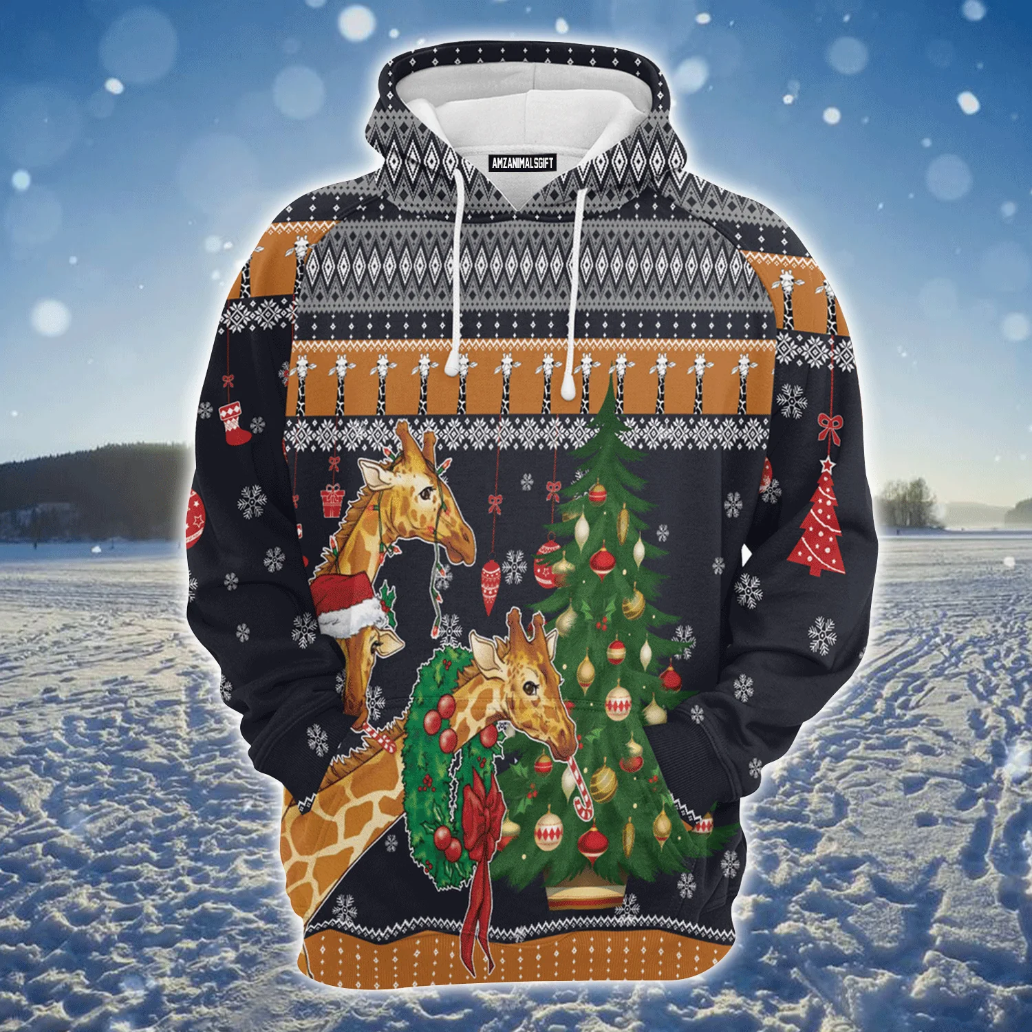 Giraffe Premium Christmas Hoodie, Giraffe Love Christmas Unisex Hoodie For Men & Women - Perfect Gift For Christmas, Giraffe Lover - Image 2