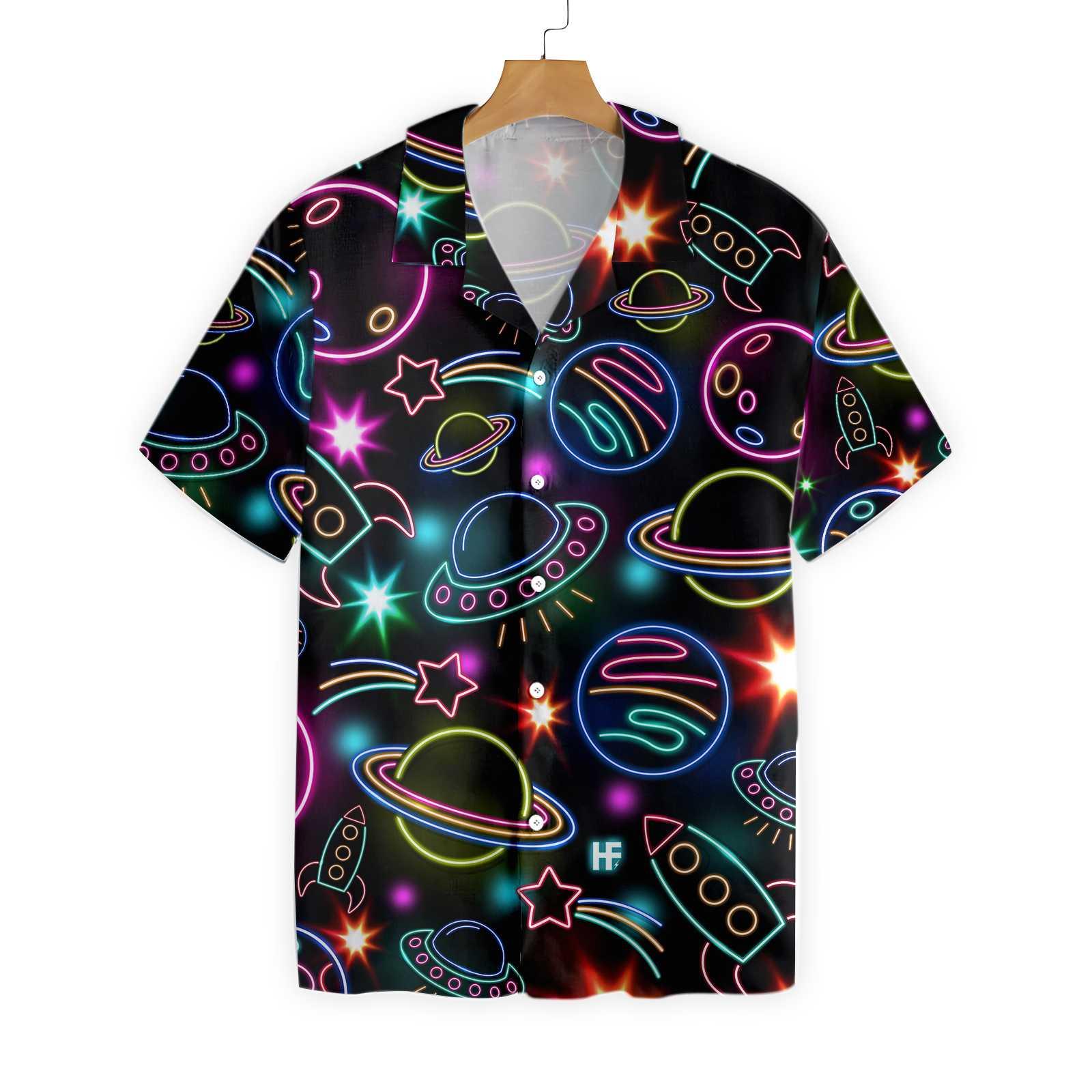 Glowing Space With Rainbow Star Hawaiian Shirt, Colorful Summer Aloha Shirt For Men Women, Perfect Gift For Husband, Wife, Friend, Family - Image 2
