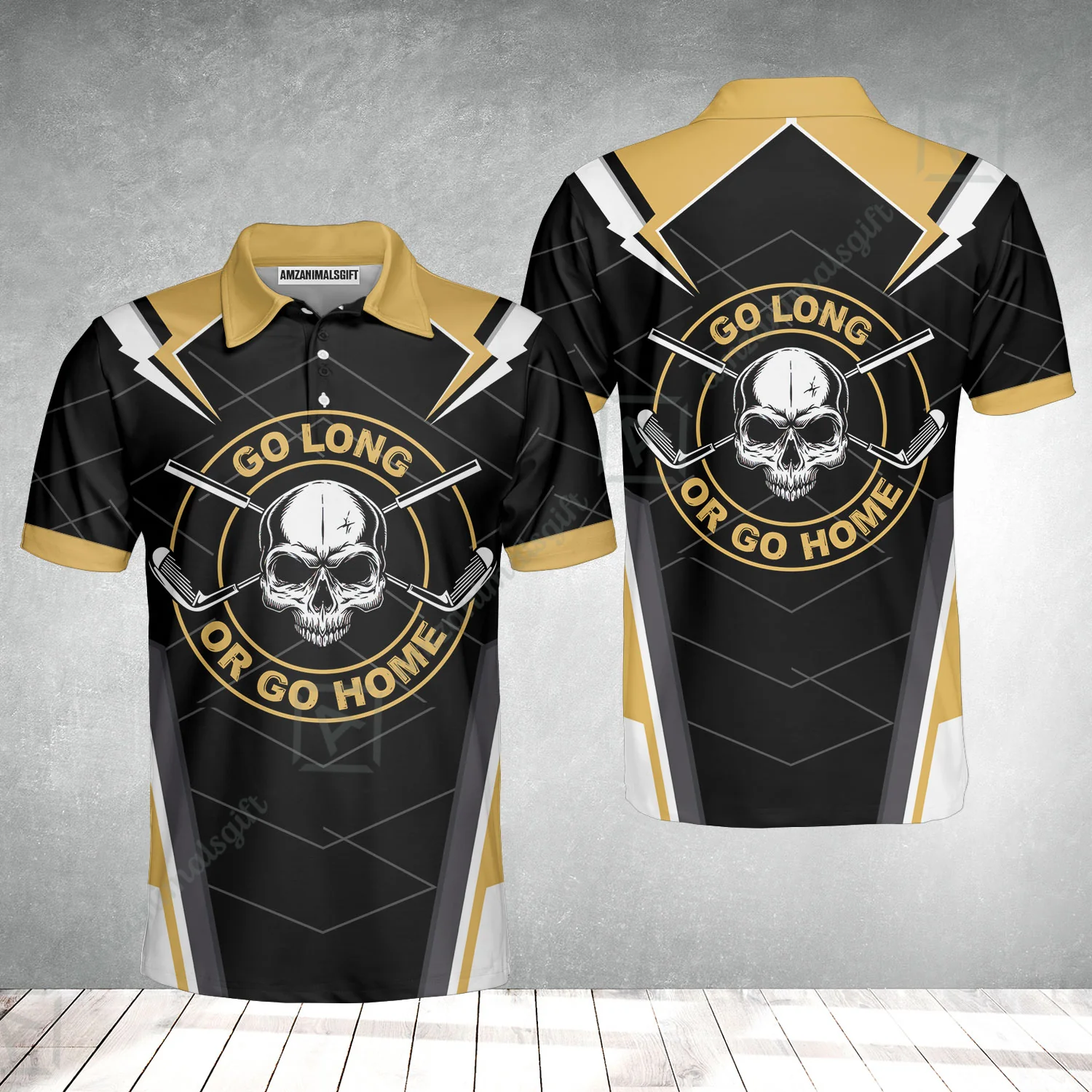 Go Long Or Go Home Golf Men Polo Shirt, Black Skull Golf Shirt For Men, Cool Golfing Shirt With Sayings Polo Shirt - Image 2