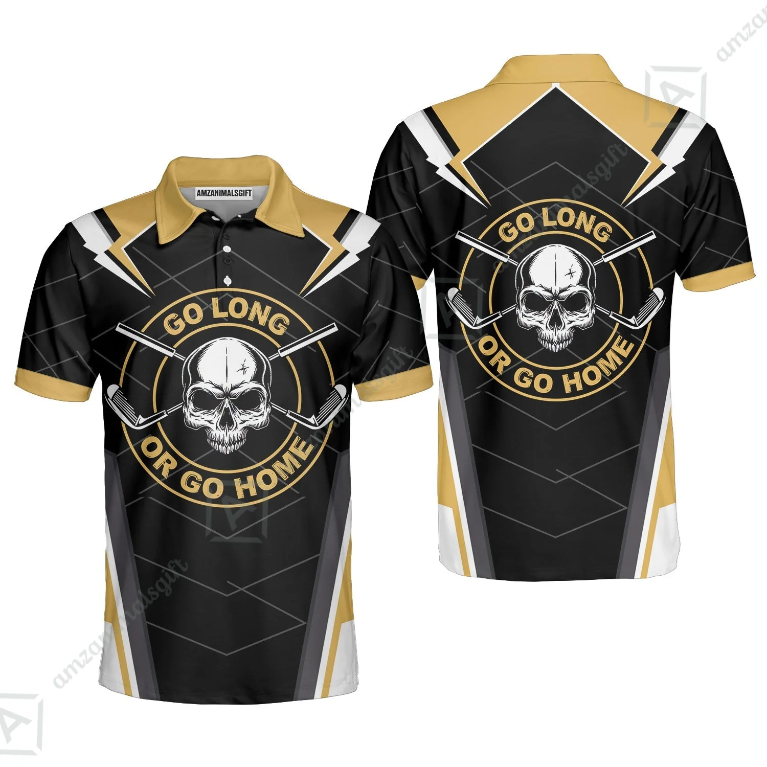 Go Long Or Go Home Golf Zip Polo Shirt, Black Skull Golf Shirt For Men, Cool Golfing Shirt With Sayings Zip Polo Shirt - Image 4