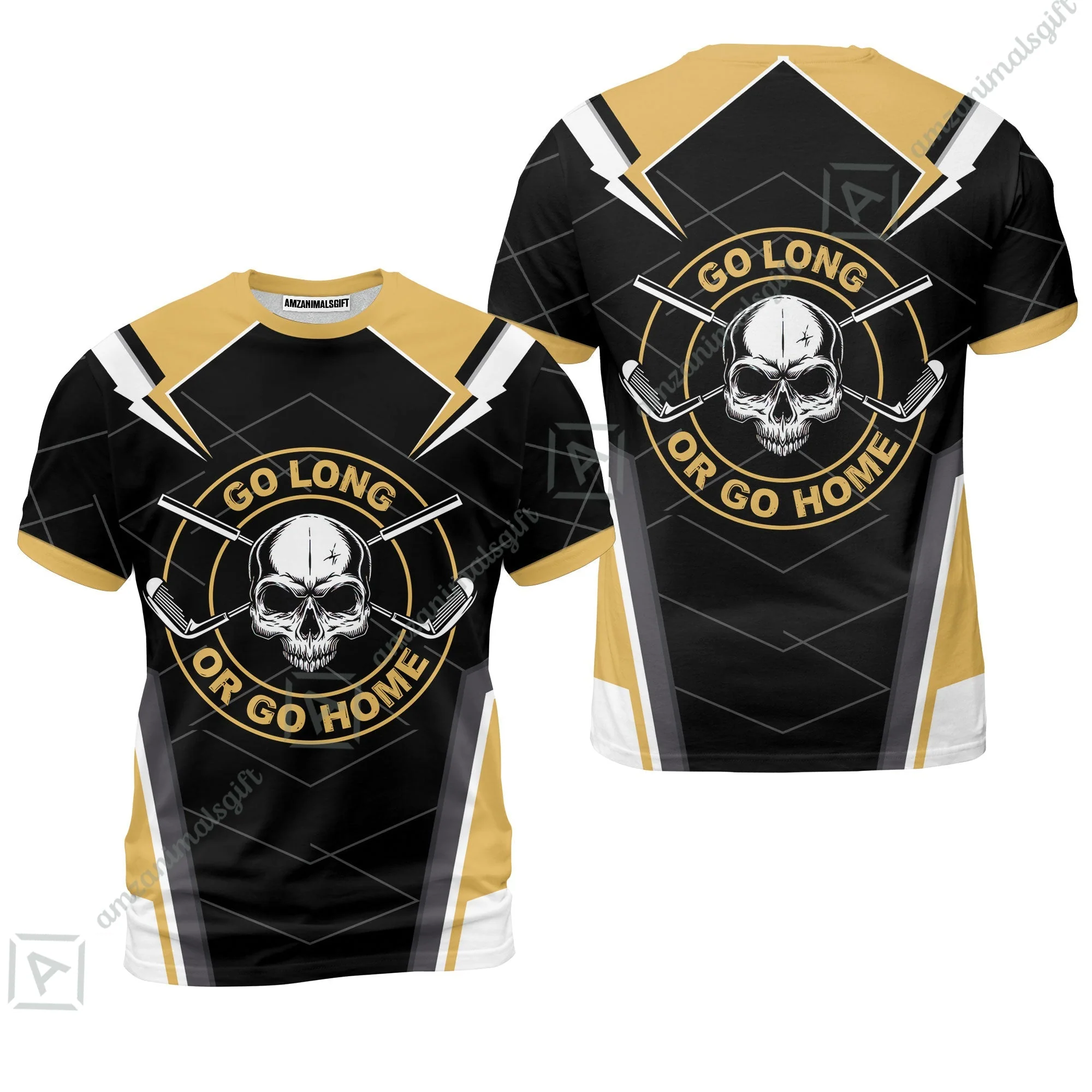 Go Long Or Go Home Golf Zip Polo Shirt, Black Skull Golf Shirt For Men, Cool Golfing Shirt With Sayings Zip Polo Shirt - Image 6