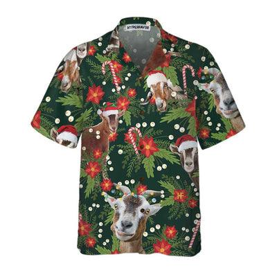 Goat Hawaiian Shirt, Christmas Goat With Poinsettia Flower Aloha Shirt For Men - Perfect Gift For Christmas, Men, Husband, Boyfriend, Friend, Family - Image 2