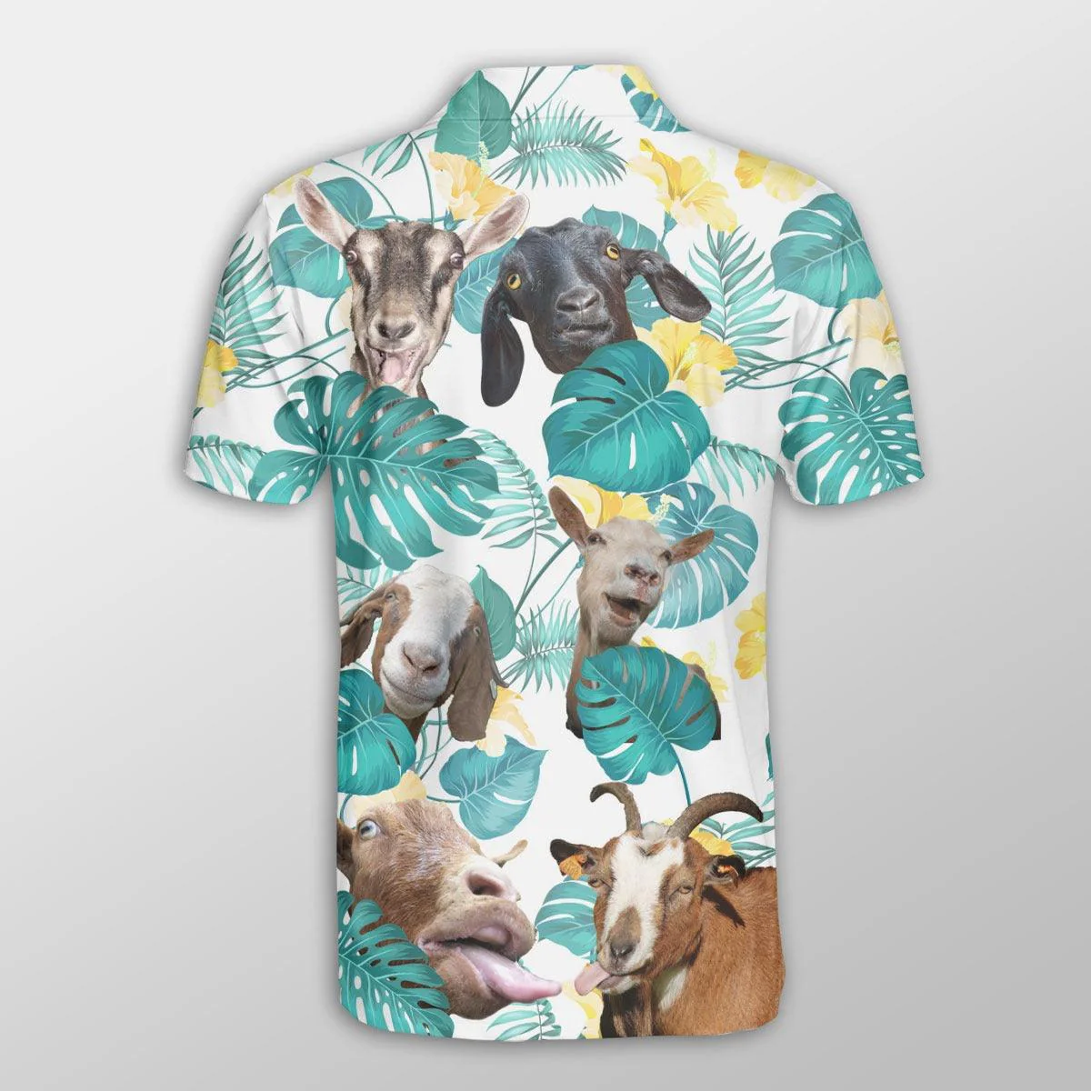 Goat Men Polo Shirts For Summer - Goat In Tropical Leaves Pattern Button Shirts For Men - Perfect Gift For Goat Lovers, Summer Lovers - Image 2