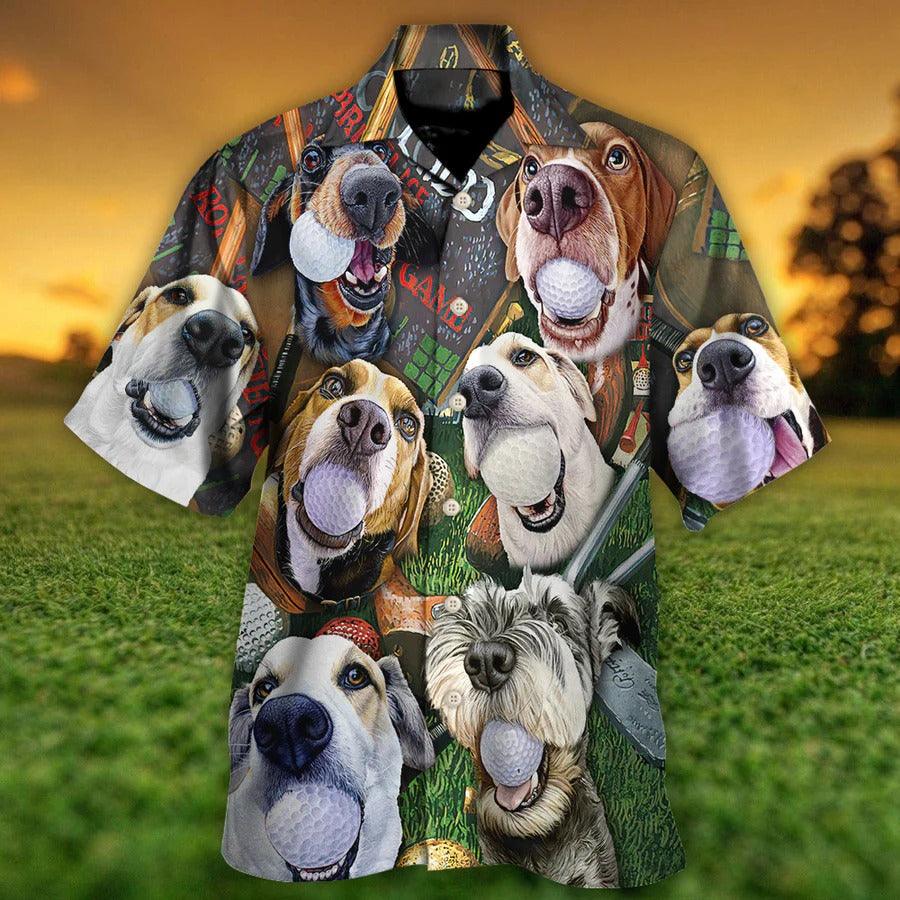 Golf Hawaiian Shirts - Golf Beach Sports, Cute Dogs Beach Hawaiian Shirt For Summer - Perfect Gift For Men, Golfer, Dog Lovers