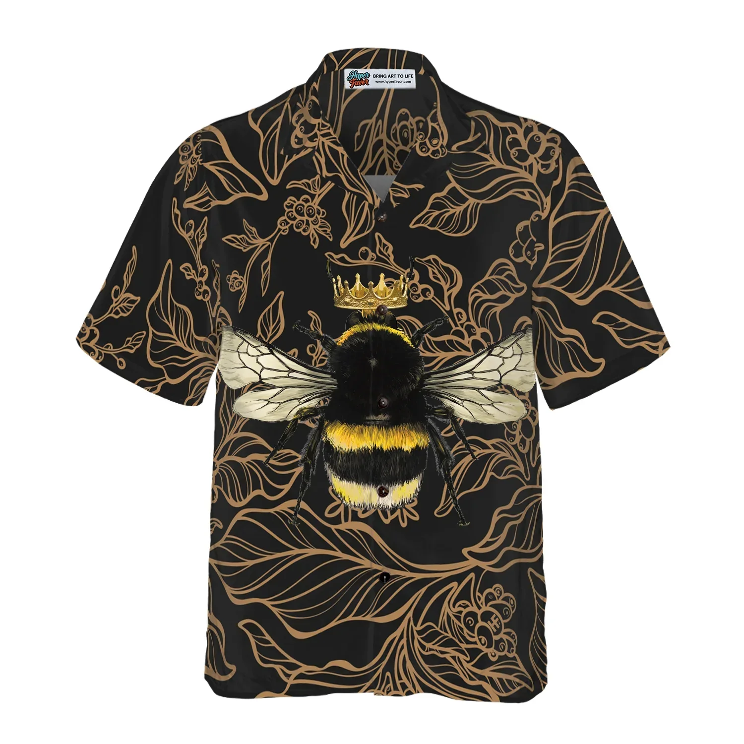 Golden Floral Bee Hawaiian Shirt, Summer Animals Aloha Shirts For Men Women, Perfect Gift For Husband, Wife, Boyfriend, Friend - Image 3