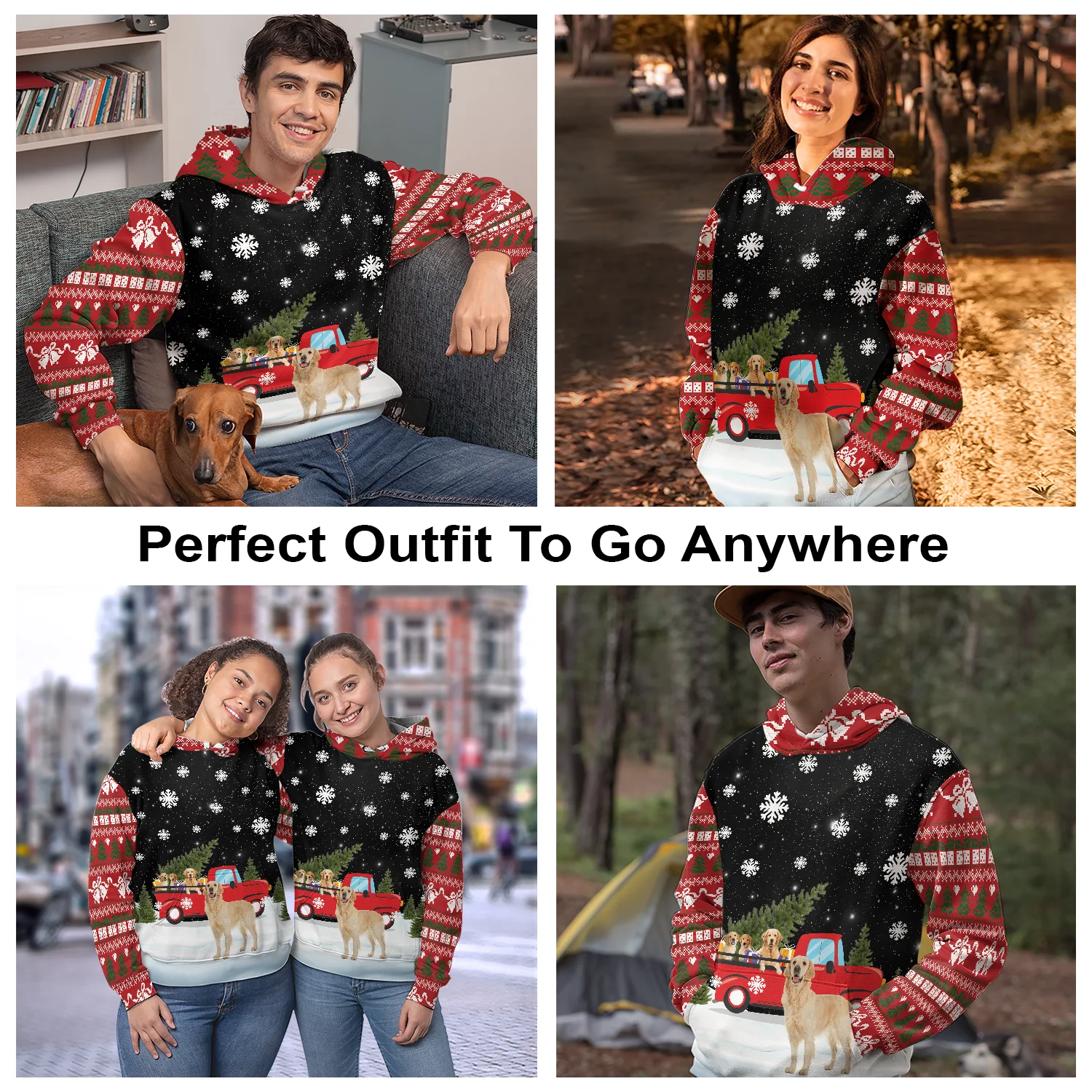 Golden Retriever Family Christmas Night Pullover Premium Hoodie, Perfect Outfit For Men And Women On Christmas New Year Autumn Winter - Image 3