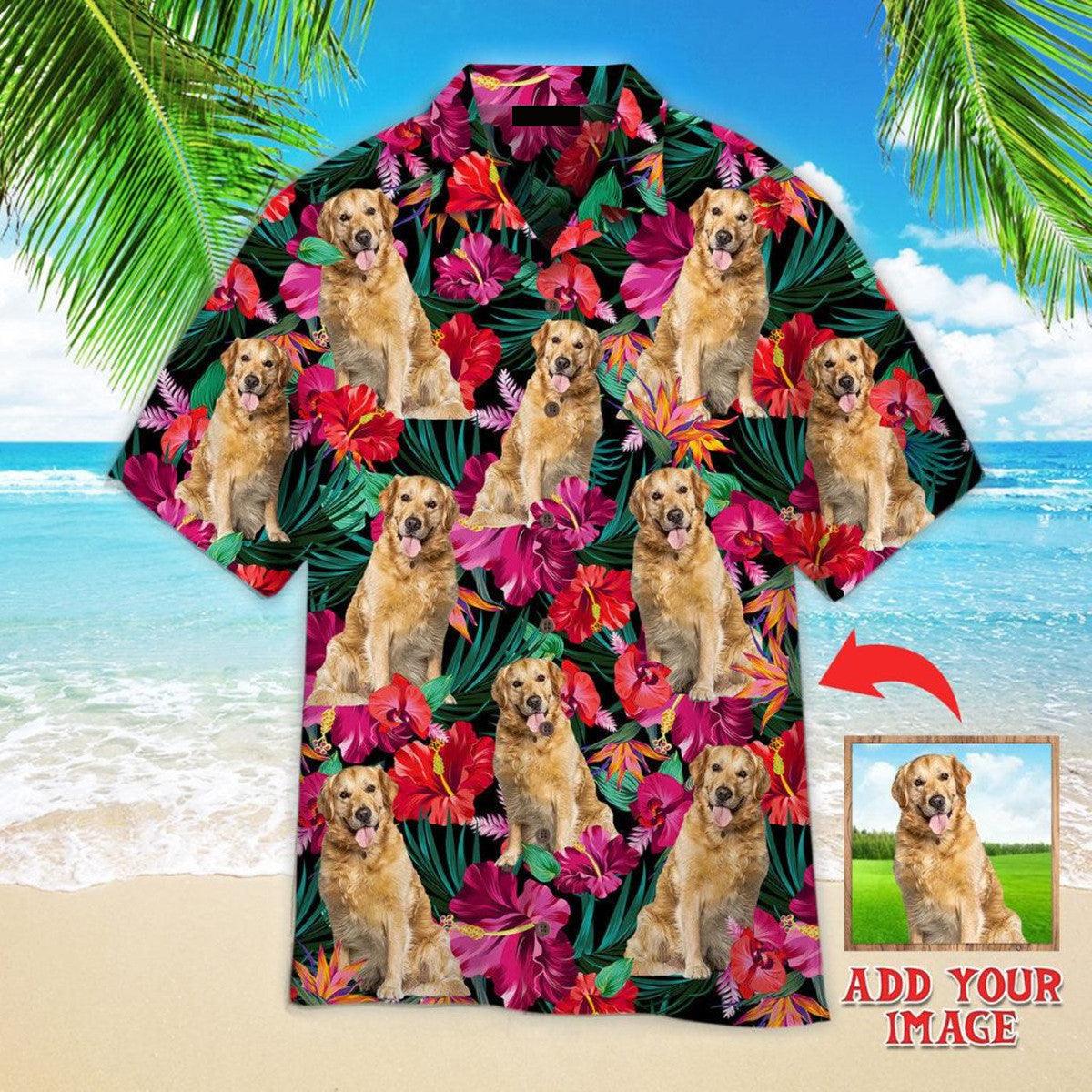 Golden Retriever Hawaiian Shirt Custom Photo, Palm Tree Island Personalized Hawaiian Shirt - Perfect Gift For Dog Lovers, Family, Friends