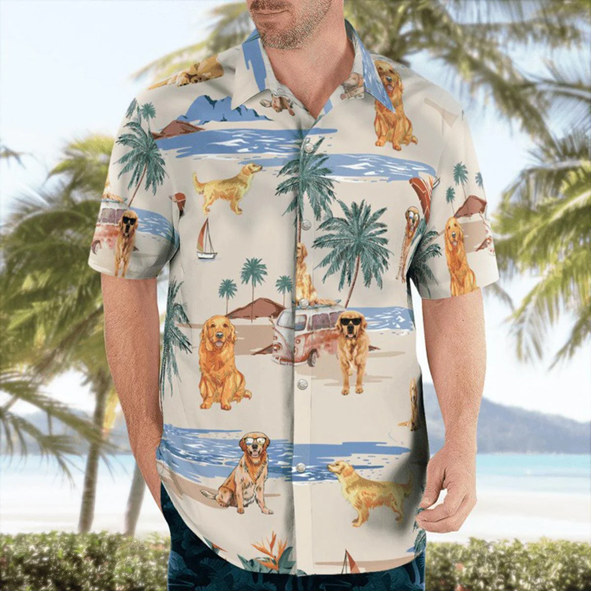 Golden Retriever Hawaiian Shirt, Golden Retriever Beach Pattern Hawaiian Shirt, Aloha Shirt For Summer- Perfect Gift For Men, Women, Dog Lover, Friend - Image 4