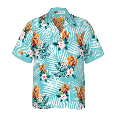 Golden Tabby Cat Hawaiian Shirt, Tropical Summer Flower Aloha Shirt For Men - Perfect Gift For Cat Lovers, Husband, Boyfriend, Friend, Family - Image 2