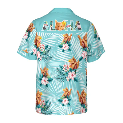 Golden Tabby Cat Hawaiian Shirt, Tropical Summer Flower Aloha Shirt For Men - Perfect Gift For Cat Lovers, Husband, Boyfriend, Friend, Family - Image 3