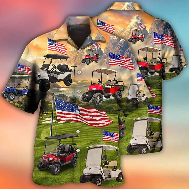 Golf Aloha Hawaiian Shirts For Summer, Golf Club Car USA Flag Independence Day Hawaiian Shirts For Men Women, 4th Of July Gift For Golf Lovers, Golfer