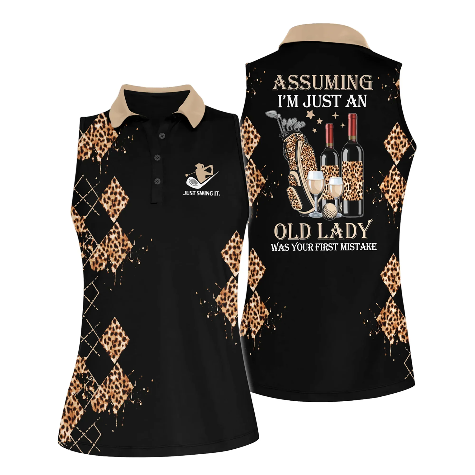 Golf And Wine Women Polo Shirt, Assuming I'm Just An Old Lady Was Your First Mistake Women Polo Shirt - Gift For Mother's Day, Golfers, Golf Lover