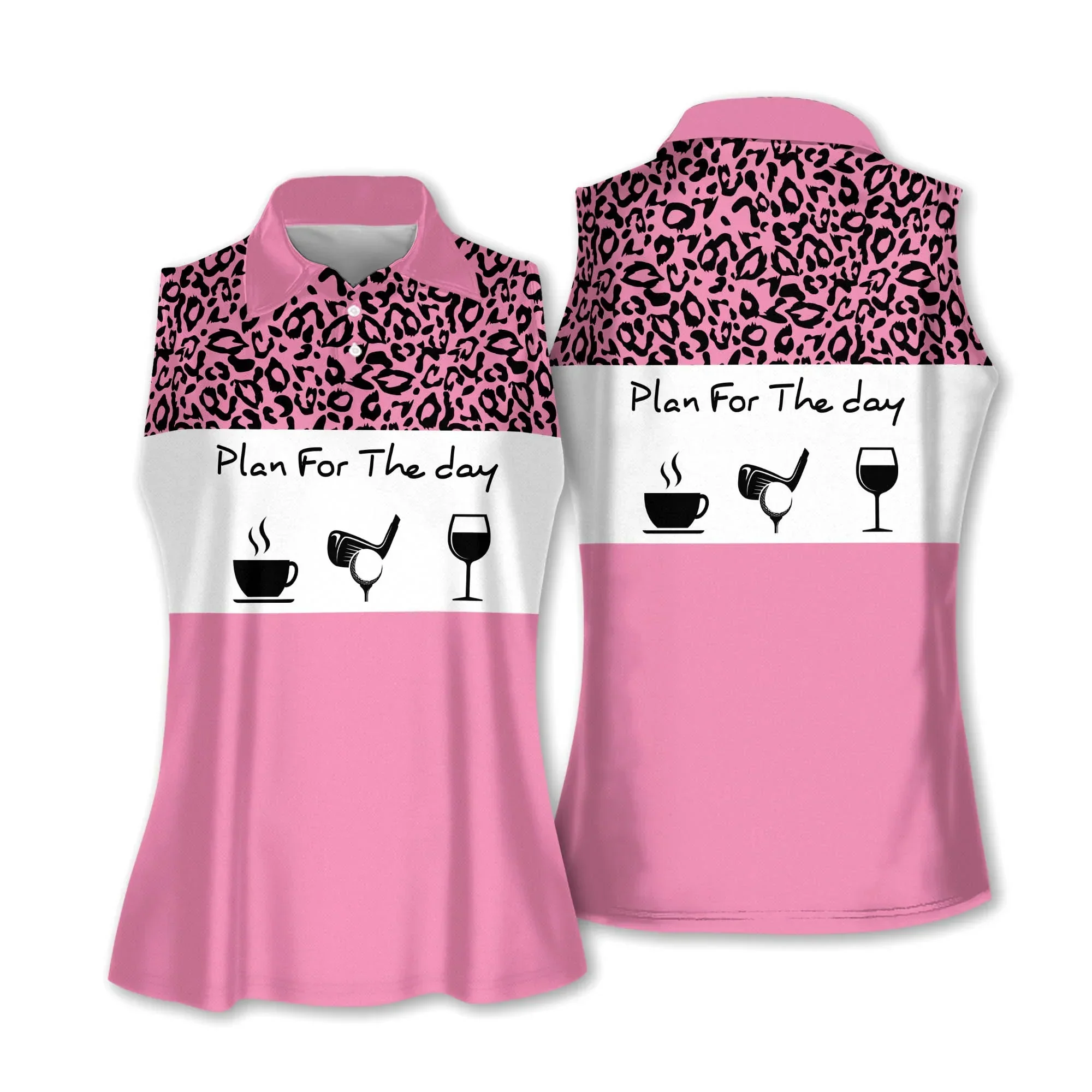 Golf And Wine Women Polo Shirt, Plan For The Day Leopard Pattern Multicolor Women Polo Shirt - Gift For Mother's Day, Golfers, Golf Lover